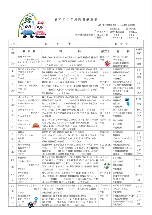 R7.7　献立表
