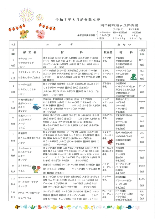 R7.8　献立表